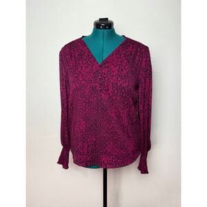 Calvin Klein Women Medium Printed Puff Sleeve Blouse V Neck Business Casual Corp